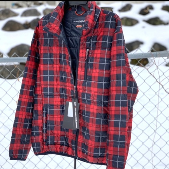 Hawke Pro Down Packable Performance Puffer Classically Styled Red Blue Plaid NWT - Picture 4 of 13